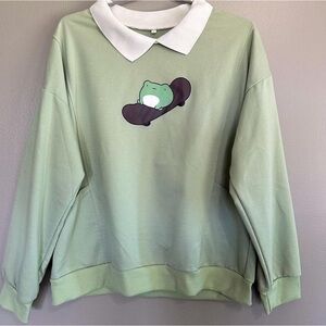 Frog On Skateboard Collared Sweatshirt,